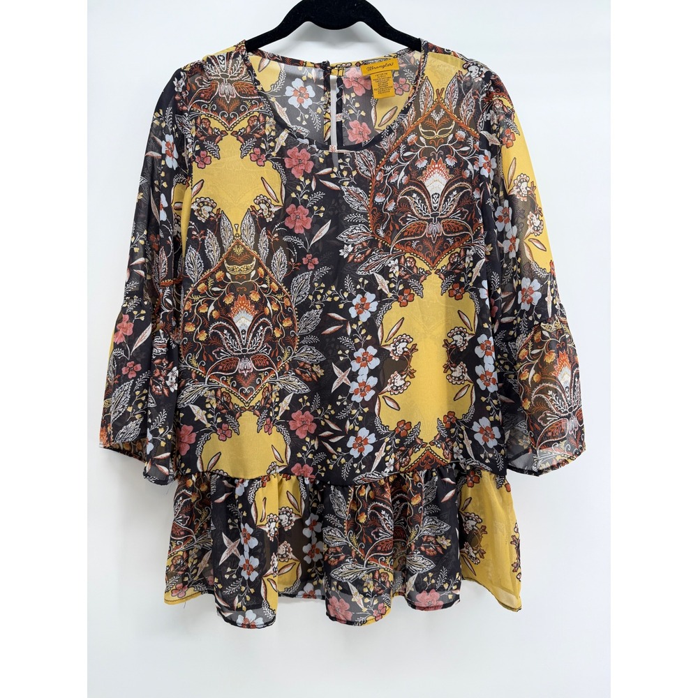 Wrangler Womens Floral Paisley Peplum Blouse Yellow Black LW7197M Small